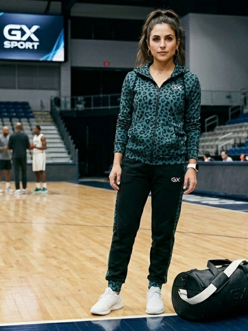 G-Style USA Sport Collection 2-Piece Leopard Tracksuit Set - Teal/Black - Size M